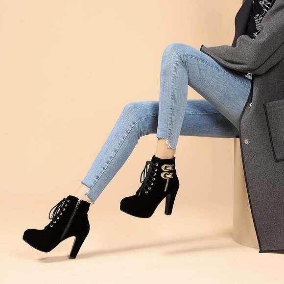 Women's Black Susanny High Heel Platform for Sexy Lace Up Mid Calf Boots - Picture 5 of 7